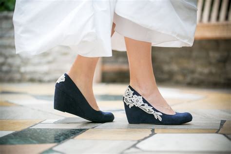 navy blue wedge wedding shoes